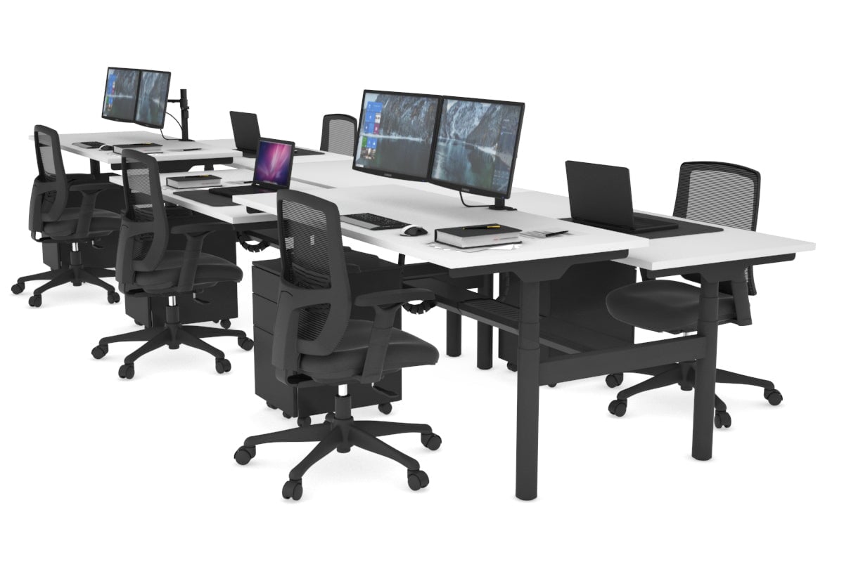 Flexi Premium Height Adjustable 6-Person H Bench Workstation - Black Frame [1600L x 700W] - Ideal for Office, Coworking Spaces & Home Offices