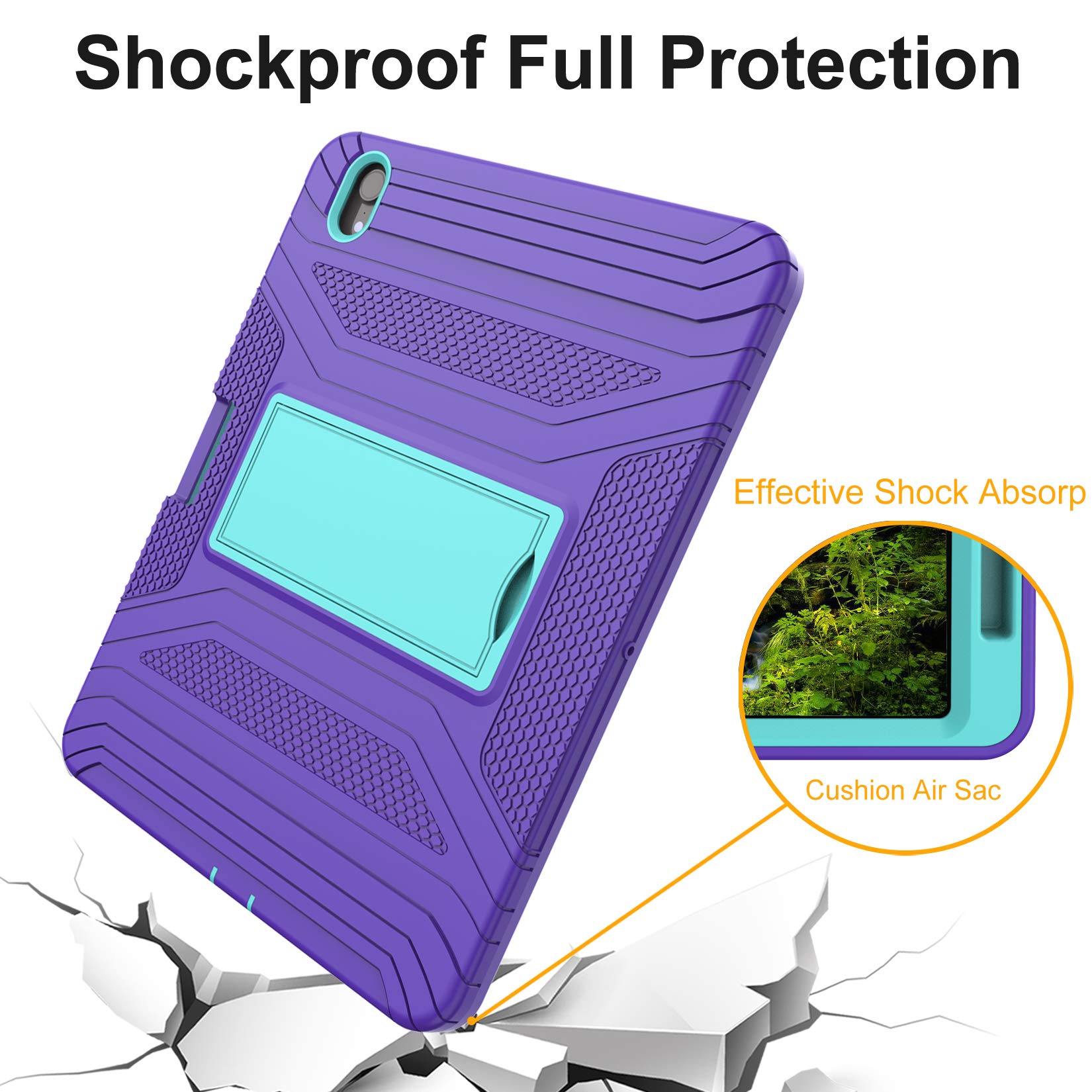 Premium Shockproof iPad Air 4 Case 2020 & iPad 10.9 Case - 3-Layer Protective Cover with 2nd Gen Apple Pencil Holder & Wireless Charging Support | Durable Purple/Cyan Case for iPad Air 4th Generation | Perfect for Work, Travel & School Use
