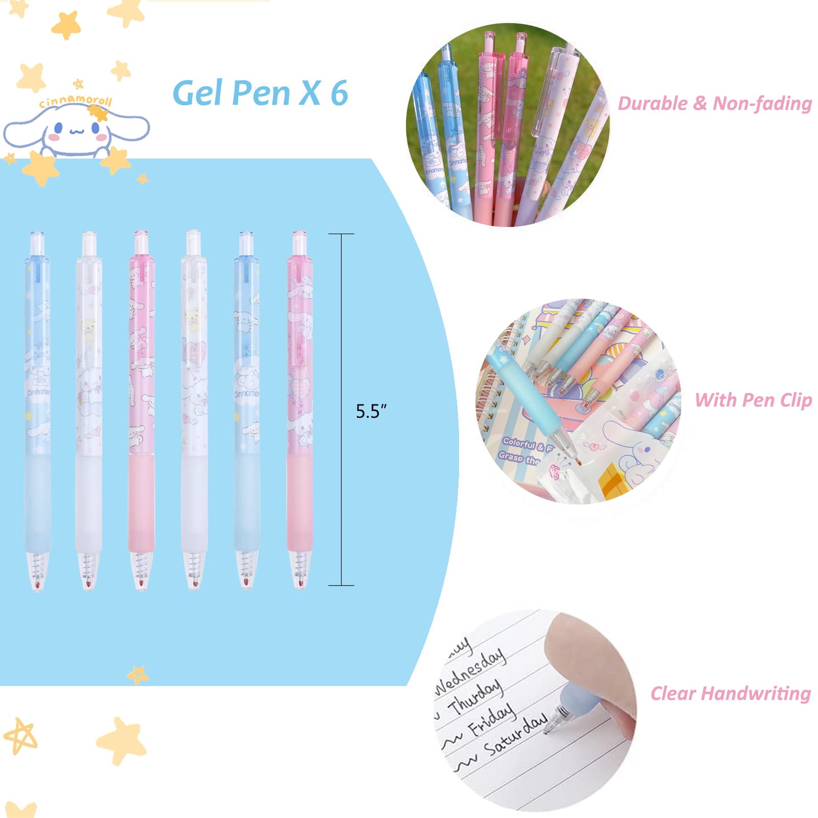 Sanrio Cinnamoroll Anime School & Office Supplies Set - Pencil Case, Pens, Stickers, Badge Pins, Keychain, Lanyard with ID Holder, Ruler, Sticky Notes, Phone Stand & Gift Bag (Blue) - Perfect for Students, Anime Fans & Kawaii Lovers