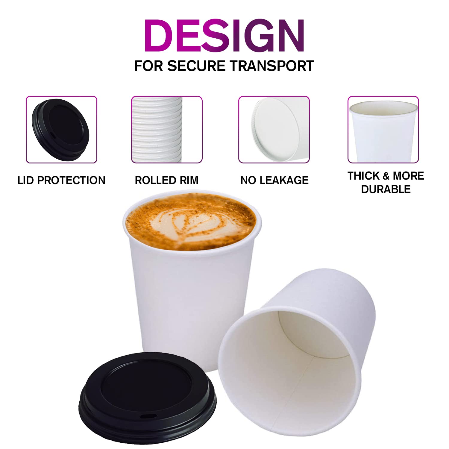 Smygoods 12oz Disposable Coffee Cups with Lids - 100 Pack Bulk Coffee & Tea Cups for Hot/Cold Beverages - Perfect for Office, Cafes, Restaurants, and Home Use