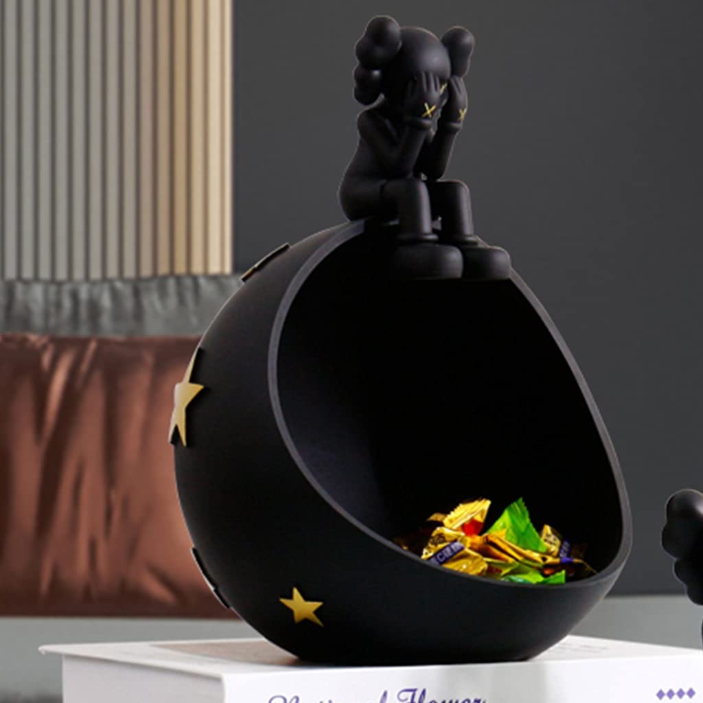 Black Key Holder Bowl - Organize Keys, Wallet, Remote & Candy on Tabletop | Stylish Storage Tray for Home Entryway, Office Desk & Halloween Decor