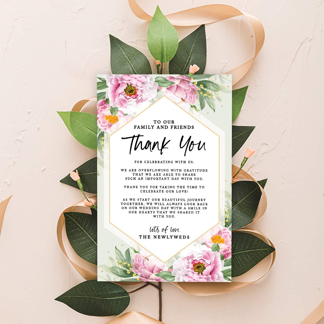 Elegant Peonies Wedding Thank You Cards - 56-Pack Classic Place Setting Cards for Wedding Reception, Dinner Plates & Table Decor (4 x 6 Inch) - Perfect for Guest Seating, Family & Friends - Ideal for Bridal Showers, Anniversary Parties & Formal Events