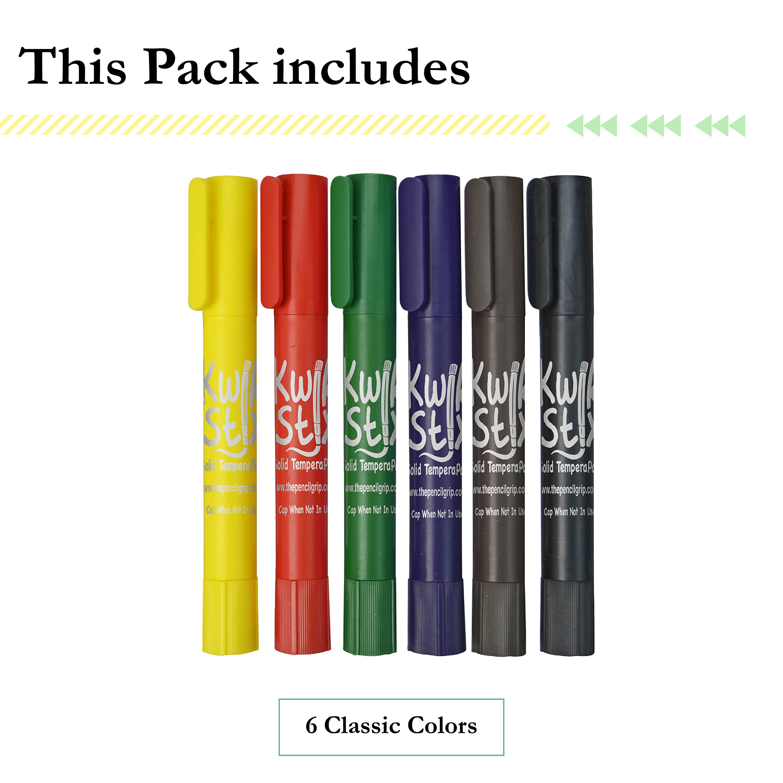 The Pencil Grip Kwik Stix Thin Tempera Paint Pens - 6 Classic Colors, Fast Drying Non-Toxic Tempera Paint Sticks for Kids | Perfect for Classroom Art Projects, DIY Crafts & Home School Activities