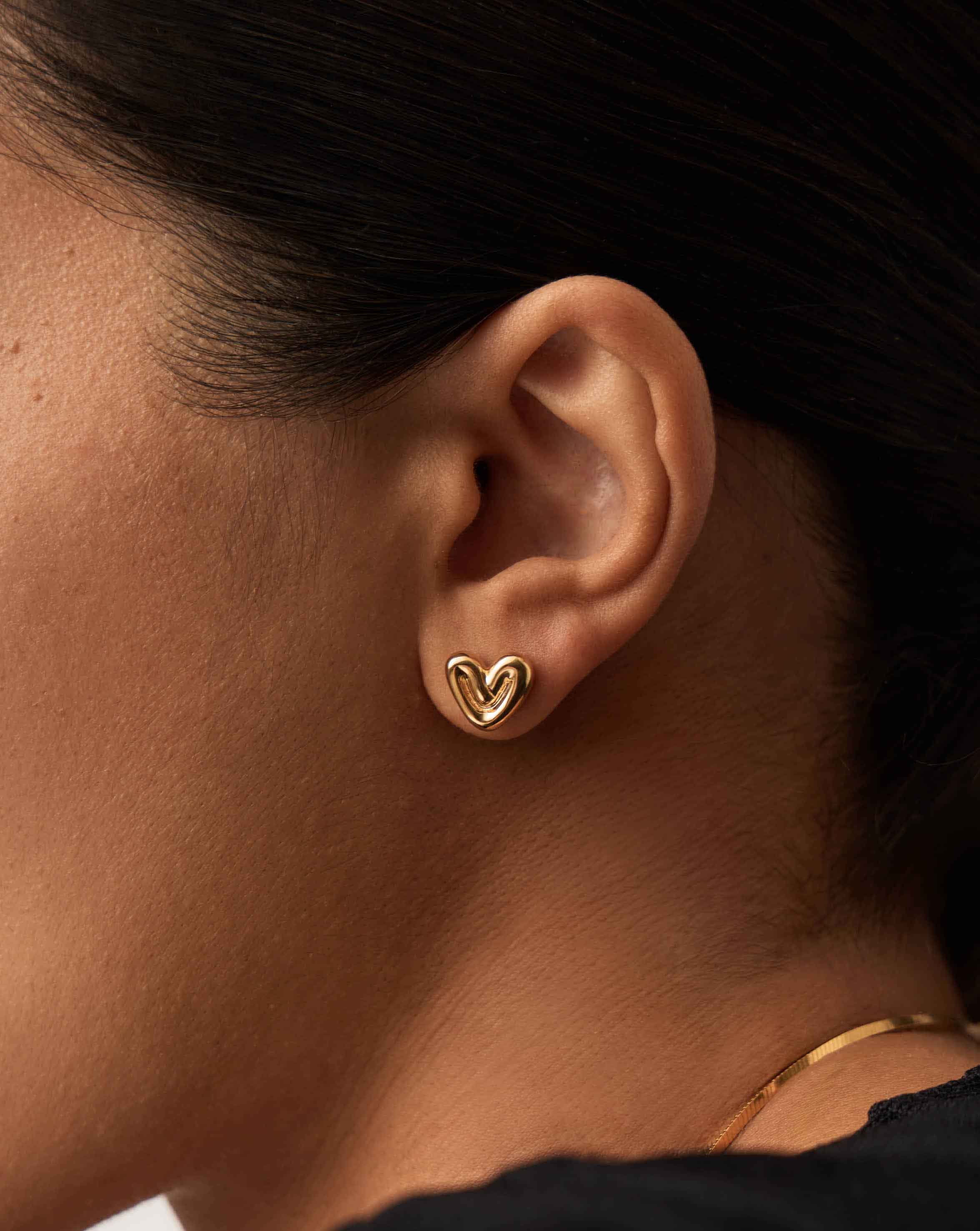 Puffy Heart Mini Stud Earrings - 18k Gold Vermeil Hypoallergenic Earrings for Women | Perfect for Valentine's Day, Anniversary & Everyday Wear