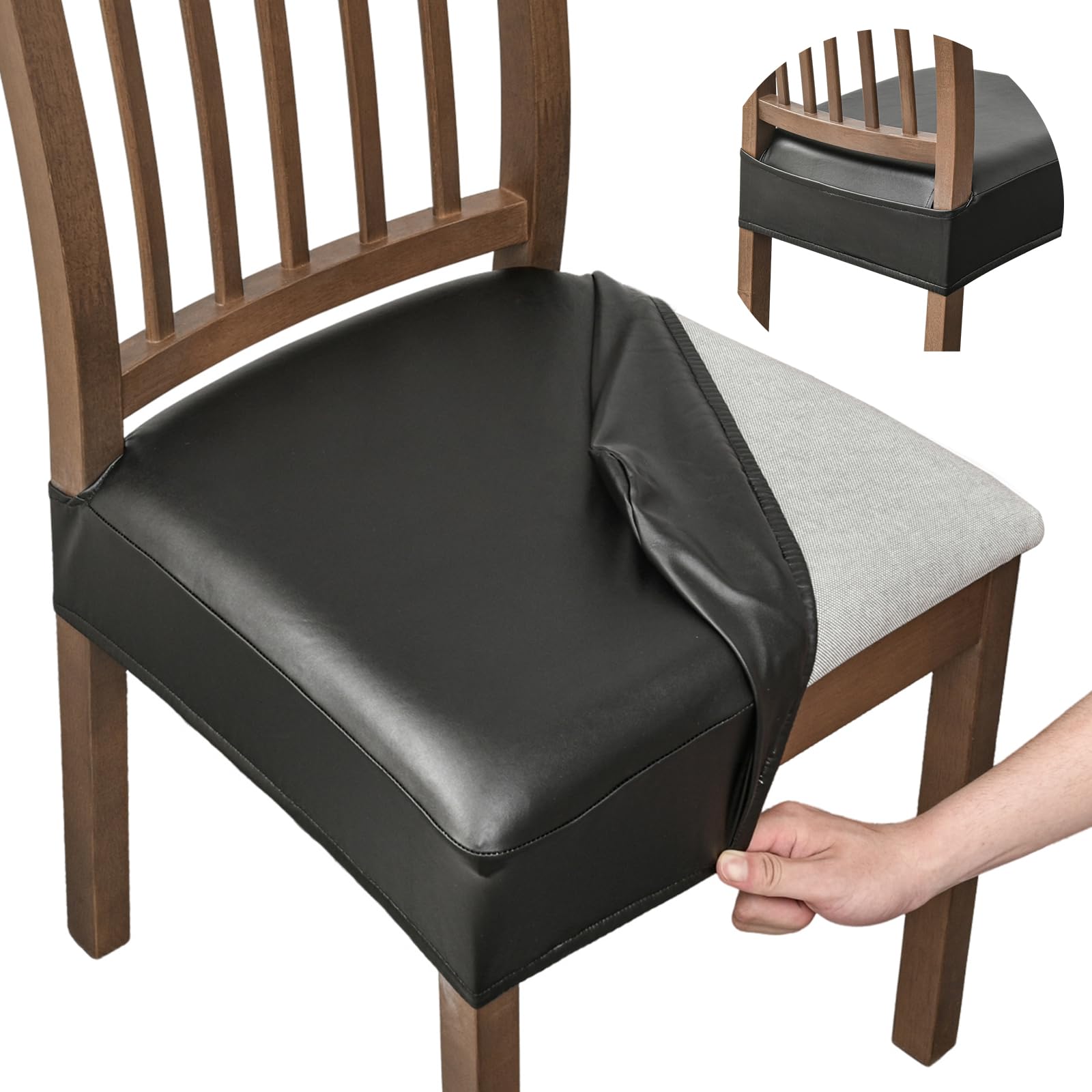 Waterproof PU Leather Dining Chair Covers Set of 4 - Washable & Stretch Fit for Kitchen & Dining Room