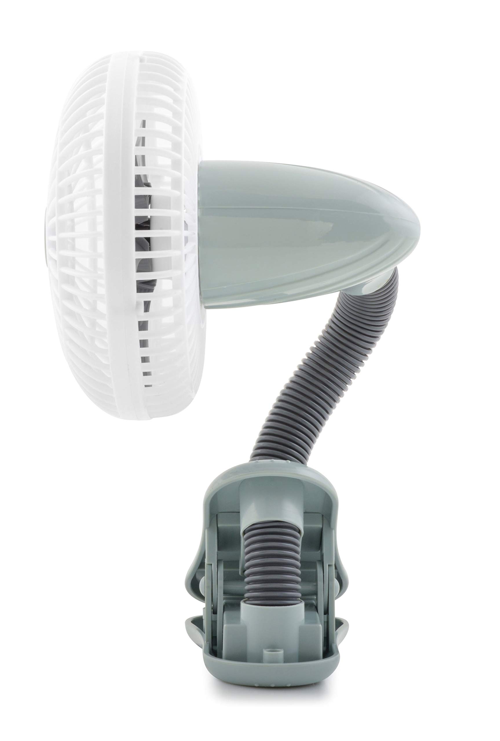 O2COOL 4 Inch Clip On Stroller Fan - Portable Battery Operated Fan with Flexible Neck & Adjustable Head for Multi-Directional Cooling - Perfect for Outdoor, Car Seat, Baby Crib & Nursery (Grey)