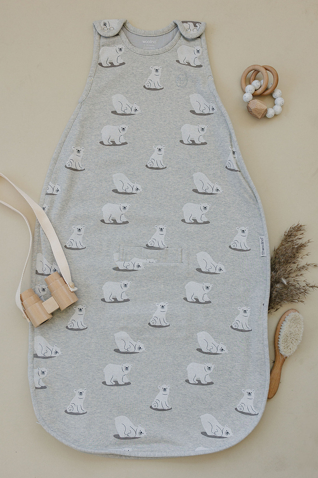4 Season Baby Sleep Sack - Merino Wool & Organic Cotton Sleeping Bag for Infants 2 Months to 2 Years - Polar Bear Design for Cozy Nursery & Travel Use