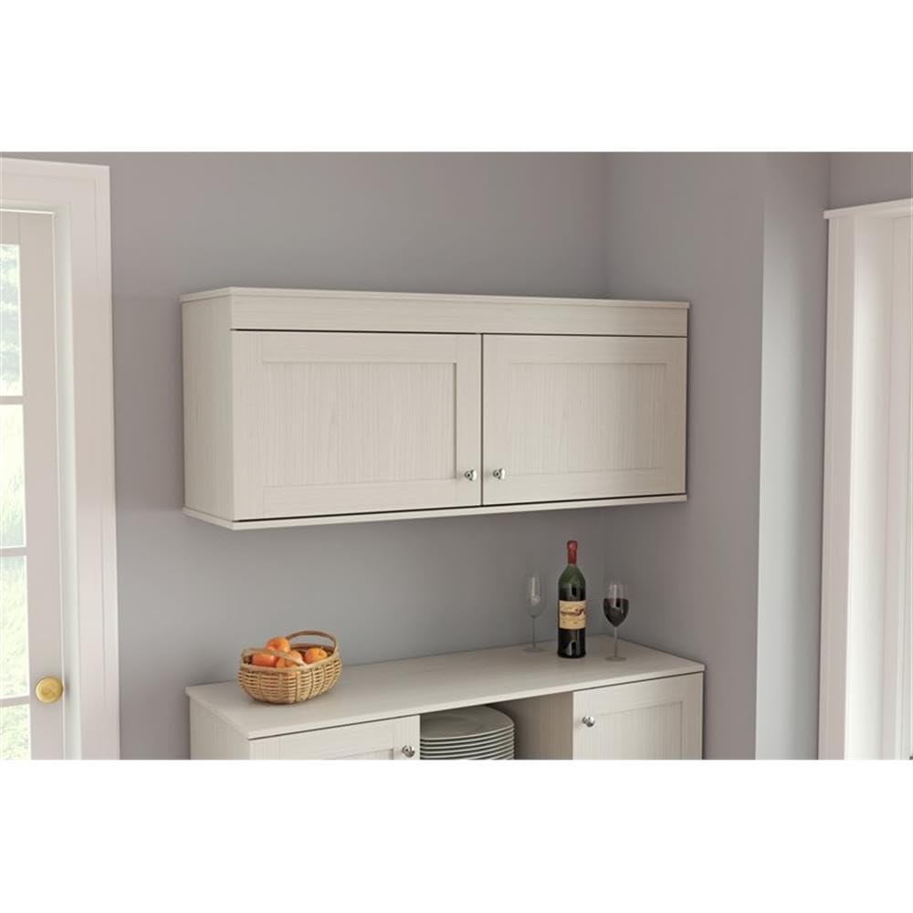 Shaker Style Wall Mounted 2-Door Buffet Cabinet - Kitchen & Dining Room Storage with Brushed Metal Knobs, Easy Assembly, Washed Oak Finish | Perfect for Small Space Organization & Home Decor
