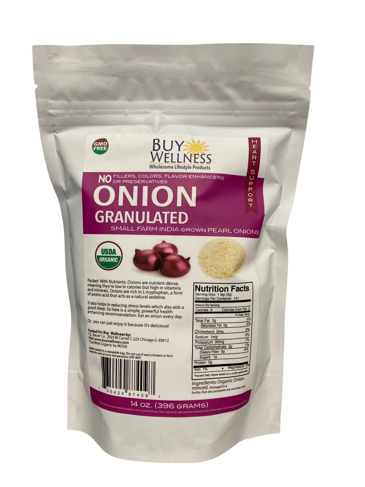 Premium Organic Onion Granules - Bulk 14 oz Bag | Granulated Red Onions & Scallions for Rich Flavor & Fresh Aroma | Ideal for Cooking, Seasoning & Meal Prep