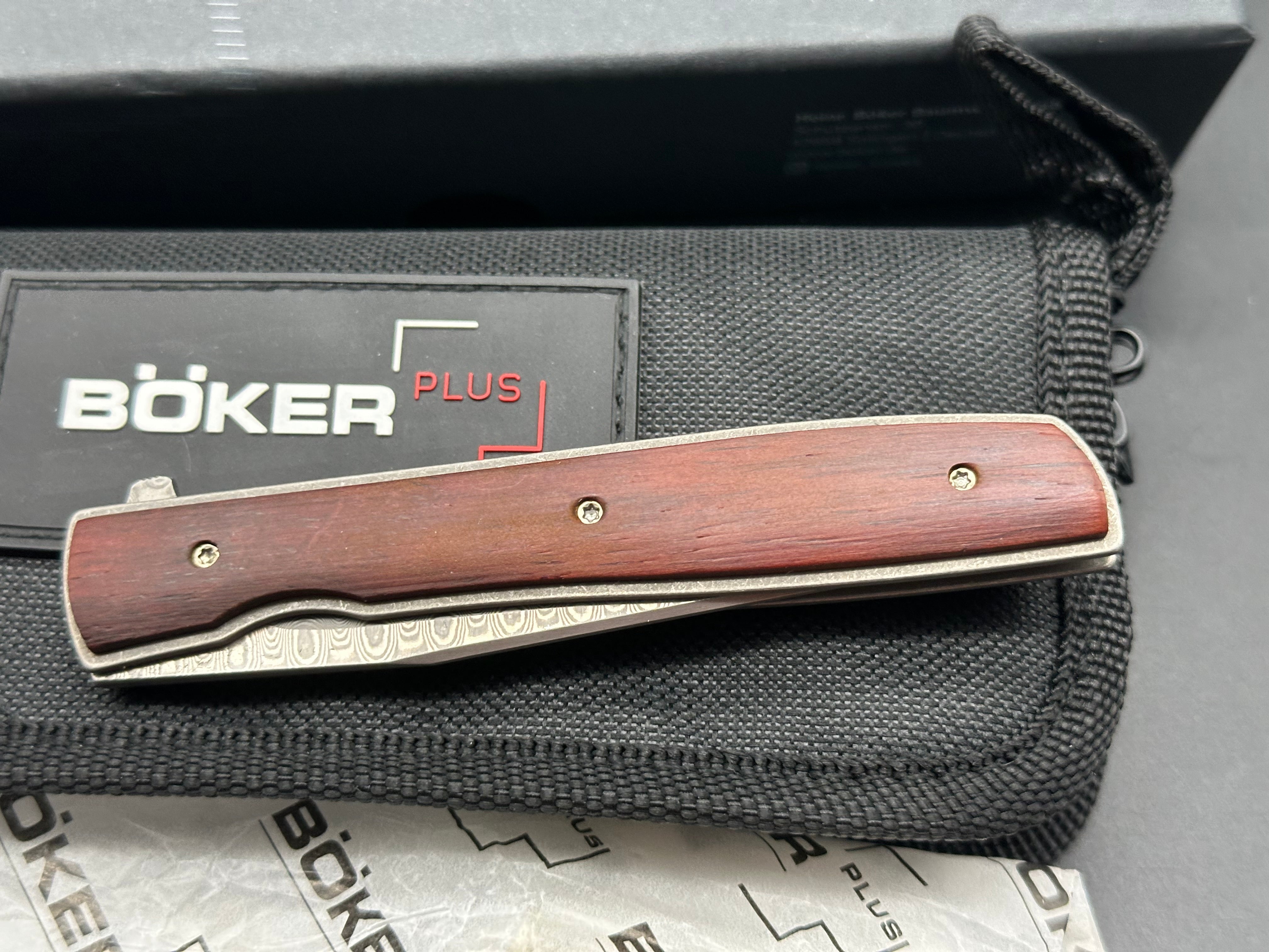 Boker Plus Urban Trapper Cocobolo Damascus Folding Knife - Premium EDC Pocket Knife for Outdoor, Camping, Hiking & Everyday Carry