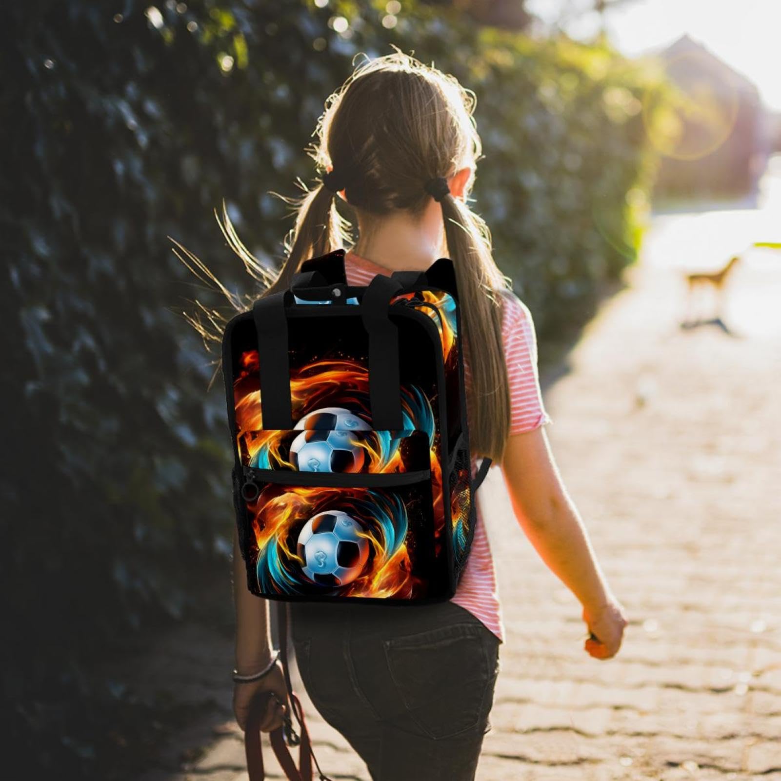 Stylish Travel Backpack for Women & Men - Durable Flaming Football Design - Perfect for Hiking, Gym, Work & School Backpack