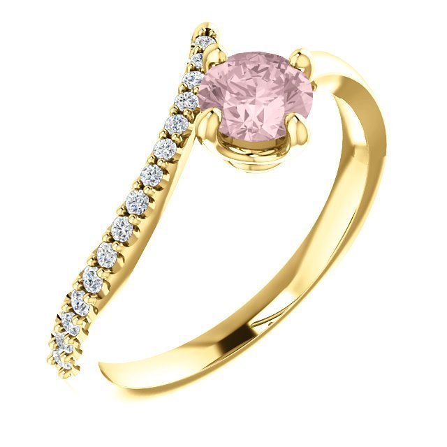 14K Gold 0.48ct Morganite & 0.10ctw Diamond Bypass Ring - Elegant Engagement, Wedding, Anniversary Jewelry Gift for Her