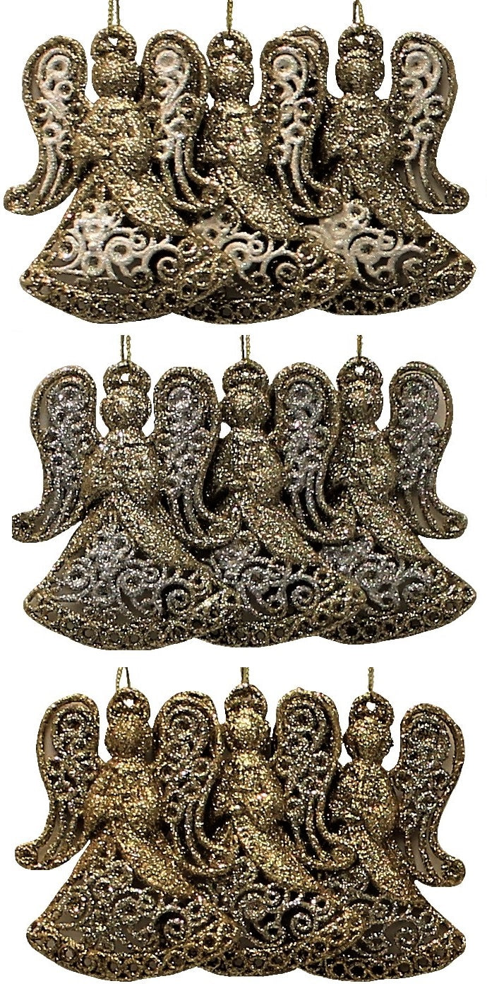 3 Pack Gold, Silver & Champagne Glitter Angel Ornaments for Christmas Tree Decorations - Elegant Holiday Decor for Home, Party & Gift Giving