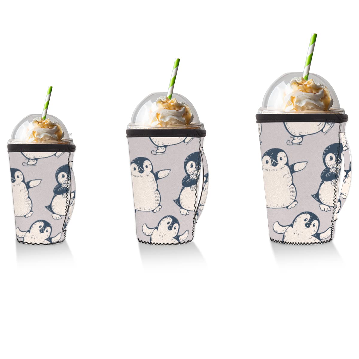 Eco-Friendly Reusable Neoprene Coffee Cup Sleeve - Cute Dancing Penguin Design, Insulated Holder for 16oz Hot/Cold Drinks (Coffee, Latte, Soda) - Perfect for Office, Travel & Outdoor Activities