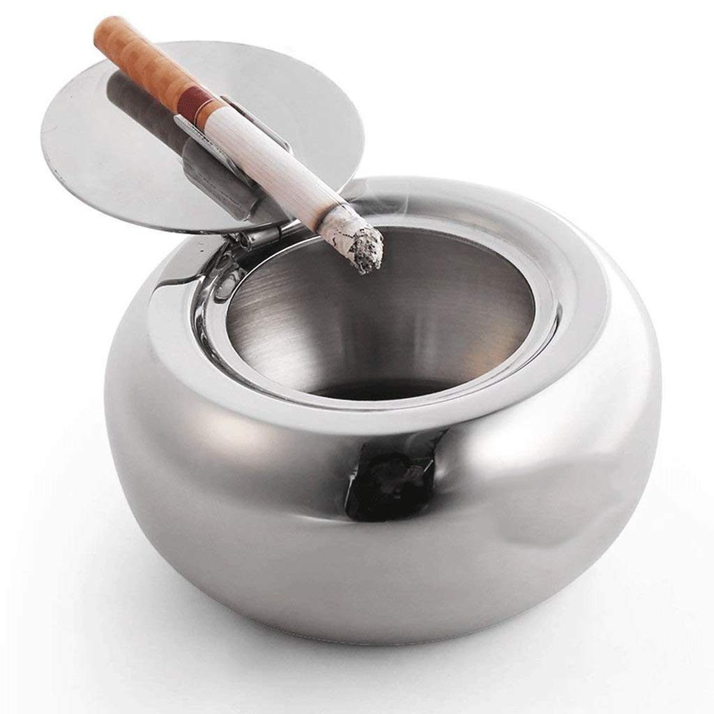 Premium Stainless Steel Ashtray with Lid - Modern Indoor/Outdoor Cigarette Ash Holder - Elegant Smoking Accessory for Home, Office, Patio & Car Use - Silver Desktop Decoration for Smokers