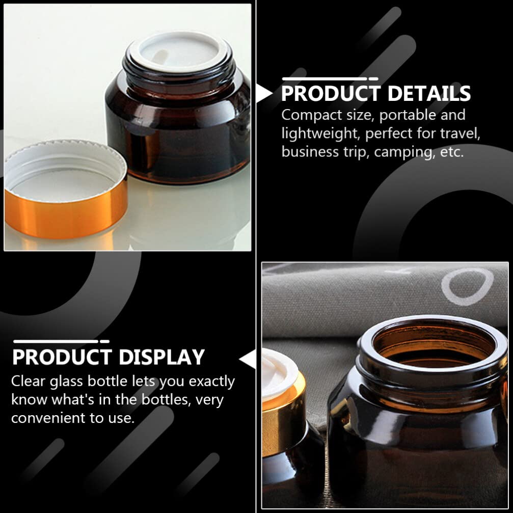 FRCOLOR 6-Piece Refillable Travel Cream Jars Set - Small Glass Cosmetic Containers for Makeup, Skincare & Samples - Perfect for Toiletries, DIY Beauty Products & Travel Accessories