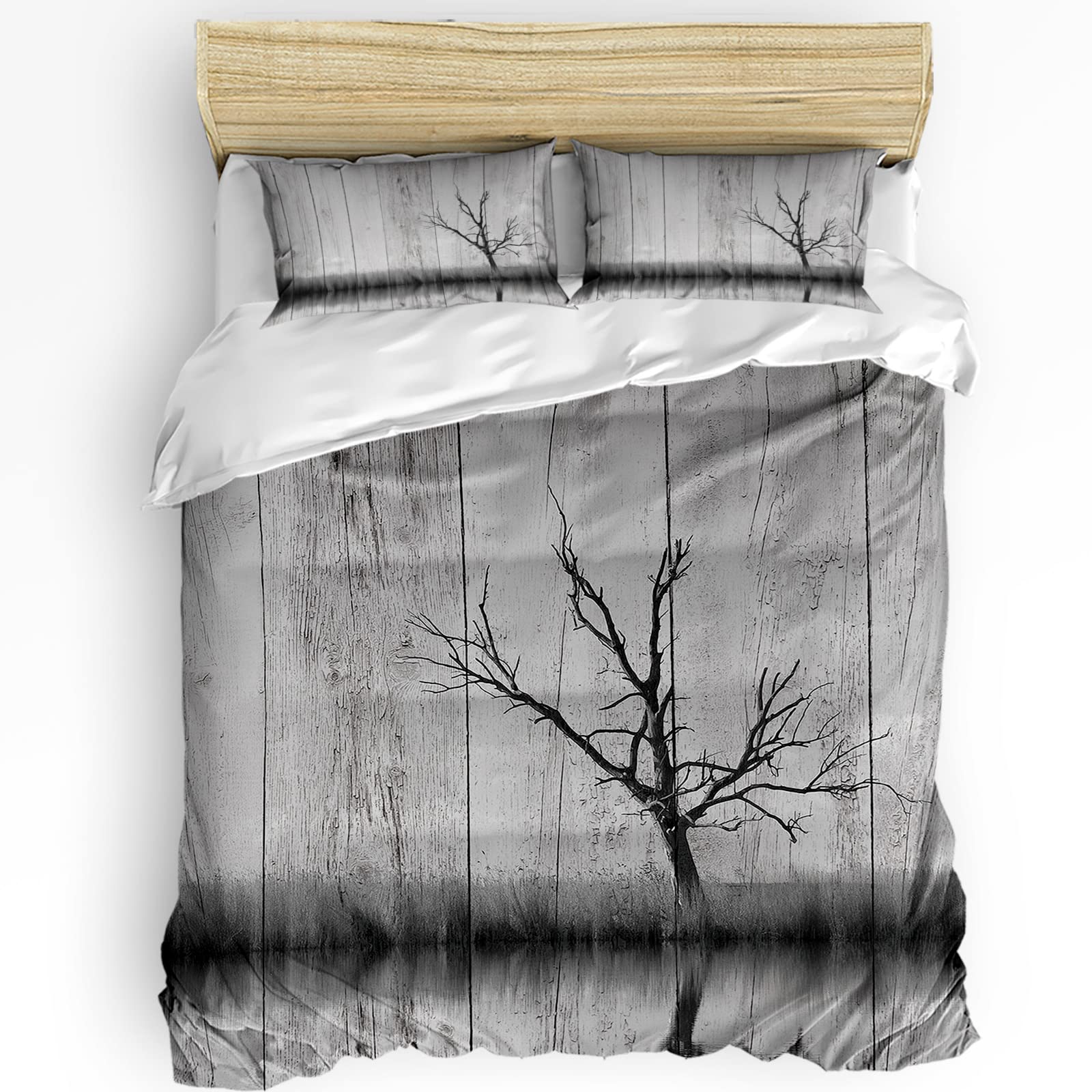 ALAGEO 3-Piece Duvet Cover Set - Retro Wood Grain Soft Comforter Cover with Pillowcases, California King Size, Washable Bedding for Cozy Home Decor