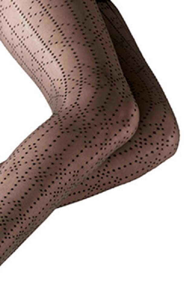 Women's Recycled Geometric Dot Tights - Beige Sheer Tights with Black Geometric Dots, One Size (Fits Up to US 12) - Perfect for Yoga, Dance, or Fashion Layering