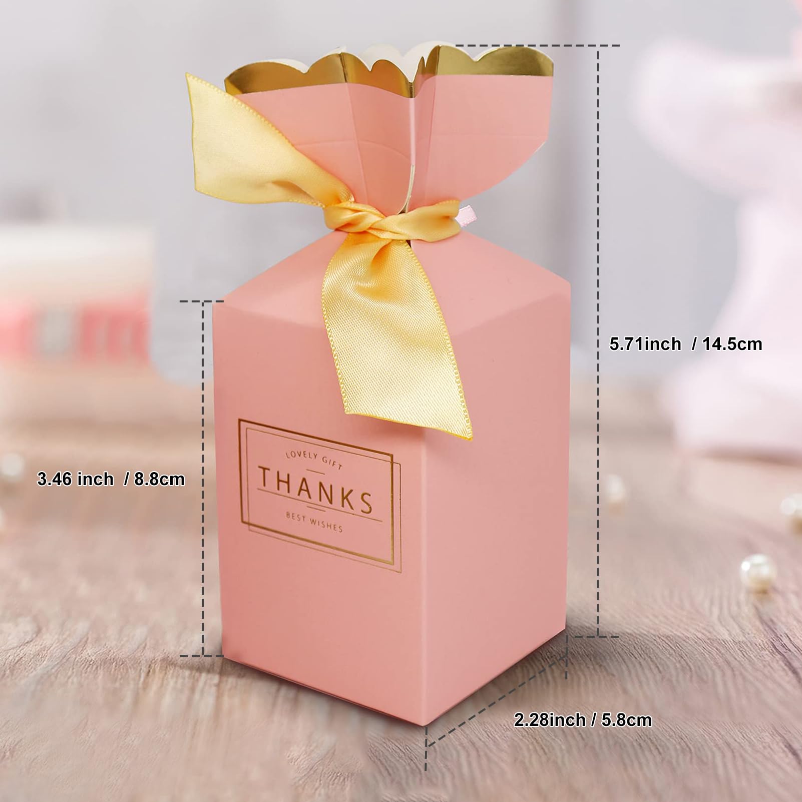 BAUMA AUTO 50Pcs Pink DIY Favor Boxes with Ribbons - 2.28x3.46x5.71 Inch Wedding, Baby Shower, Birthday Party Gift Candy Boxes - Perfect for Party Favors, Bridal Showers & Special Events