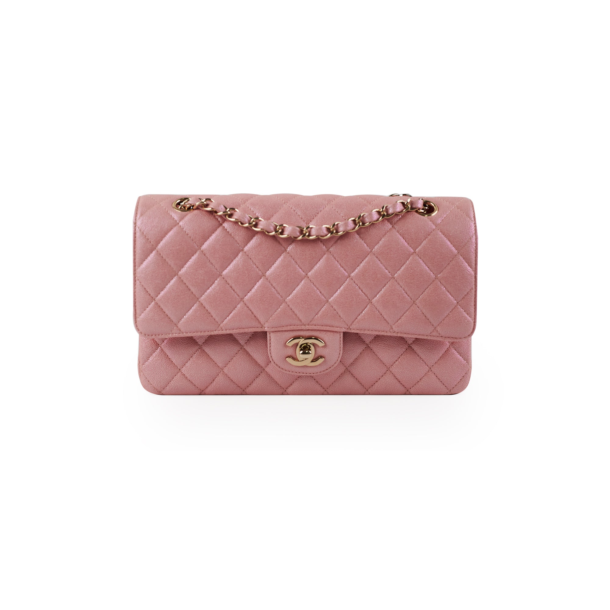 Chanel Medium/Large Caviar Double Classic Flap Bag in Iridescent Pink | Luxury Designer Handbag for Women | Perfect for Parties, Weddings & Special Occasions
