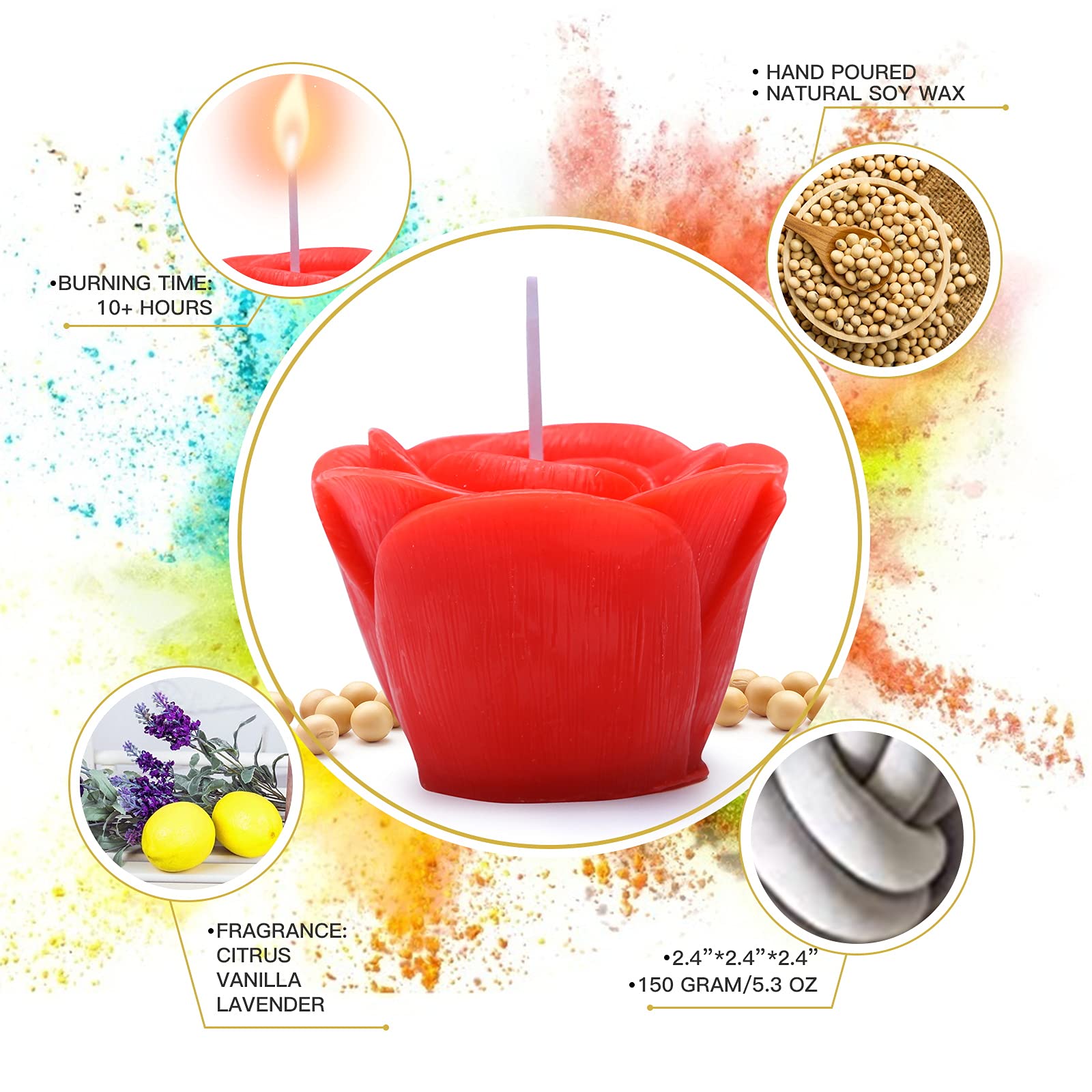 Rose Shaped Scented Candles - Floral Aromatherapy Candles for Valentine's Day, Weddings, Birthdays & Home Decor | Romantic Gift for Women, Couples & Friends | Long-Lasting Flower Fragrance (Red Rose) - Perfect for Relaxation, Romantic Dinners & Spa Nights