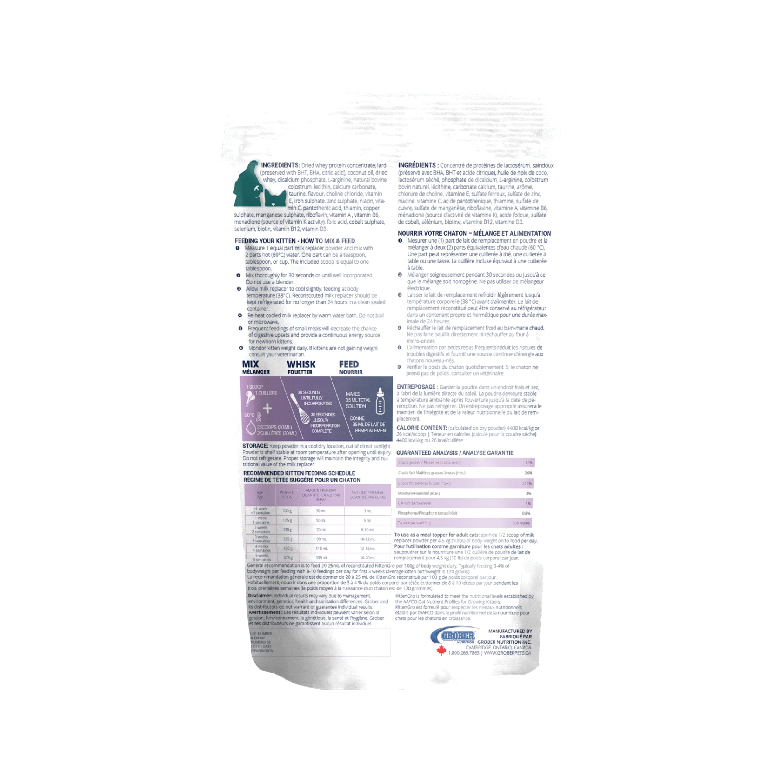 Premium Kitten Milk Replacer Powder for Newborn Kittens - Grober Pets 450g (15.9oz) Made in Canada - Ideal for Orphaned Kittens & Supplemental Feeding