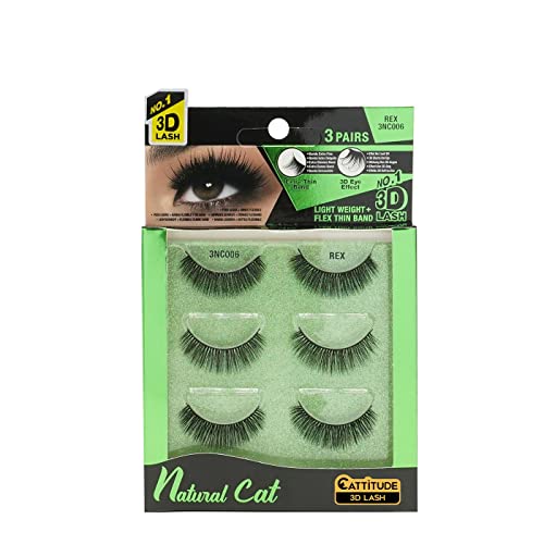 EBIN NEW YORK Cattitude 3D Lashes 3-Pack - Natural Cat Eye False Eyelashes with Ultra-Thin Flexible Band, Lightweight & Comfortable for Medium Volume & Long Length | Reusable for Daily Wear, Parties & Special Occasions