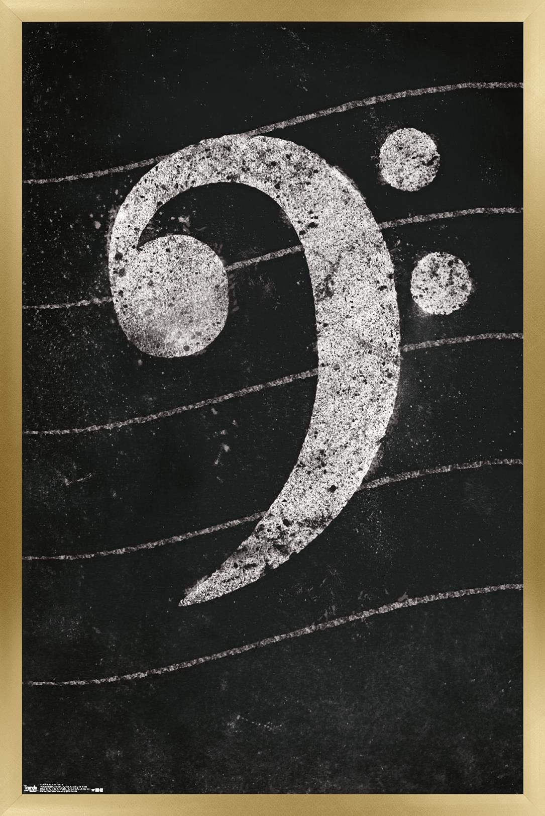 Trends International Bass Clef Chalk Wall Poster - 22.375 x 34 Inches, Gold Framed Music Decor - Perfect for Music Classrooms, Studios & Home Decor
