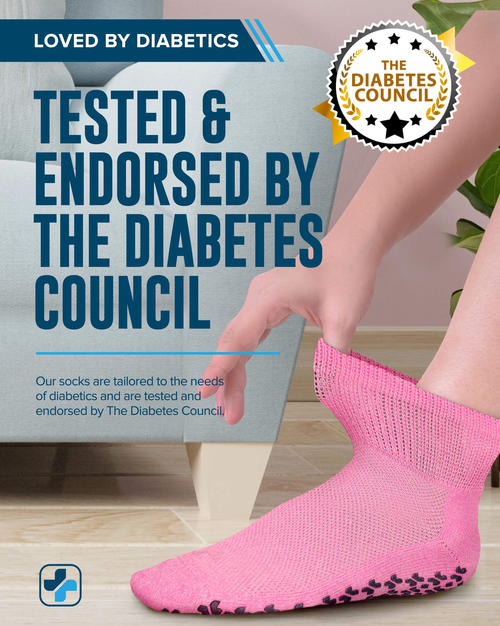 Doctor's Select Diabetic Ankle Socks with Non-Slip Grippers for Men & Women - 4 Pairs 1/4 Crew Length Neuropathy Socks for Circulation & Comfort - Ideal for Diabetes, Swelling & Daily Wear