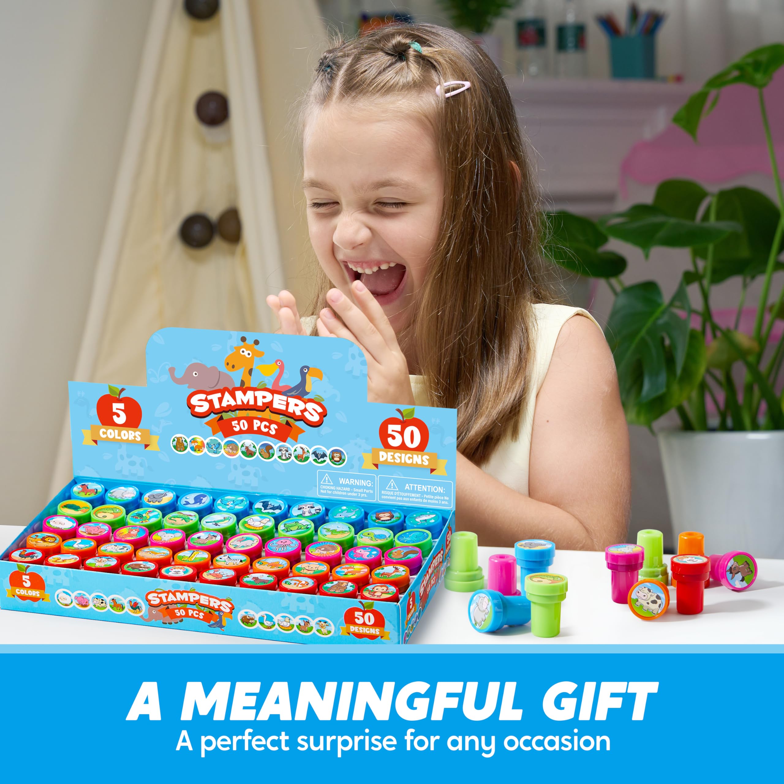 JOYIN 50 Pcs Animal Stamps Set for Kids - 50 Unique Designs Including Farm & Sea Animals - Creative Craft Stamps for Classroom Prizes, Party Favors & DIY Projects - Perfect for Arts & Crafts, School Activities & Birthday Gifts