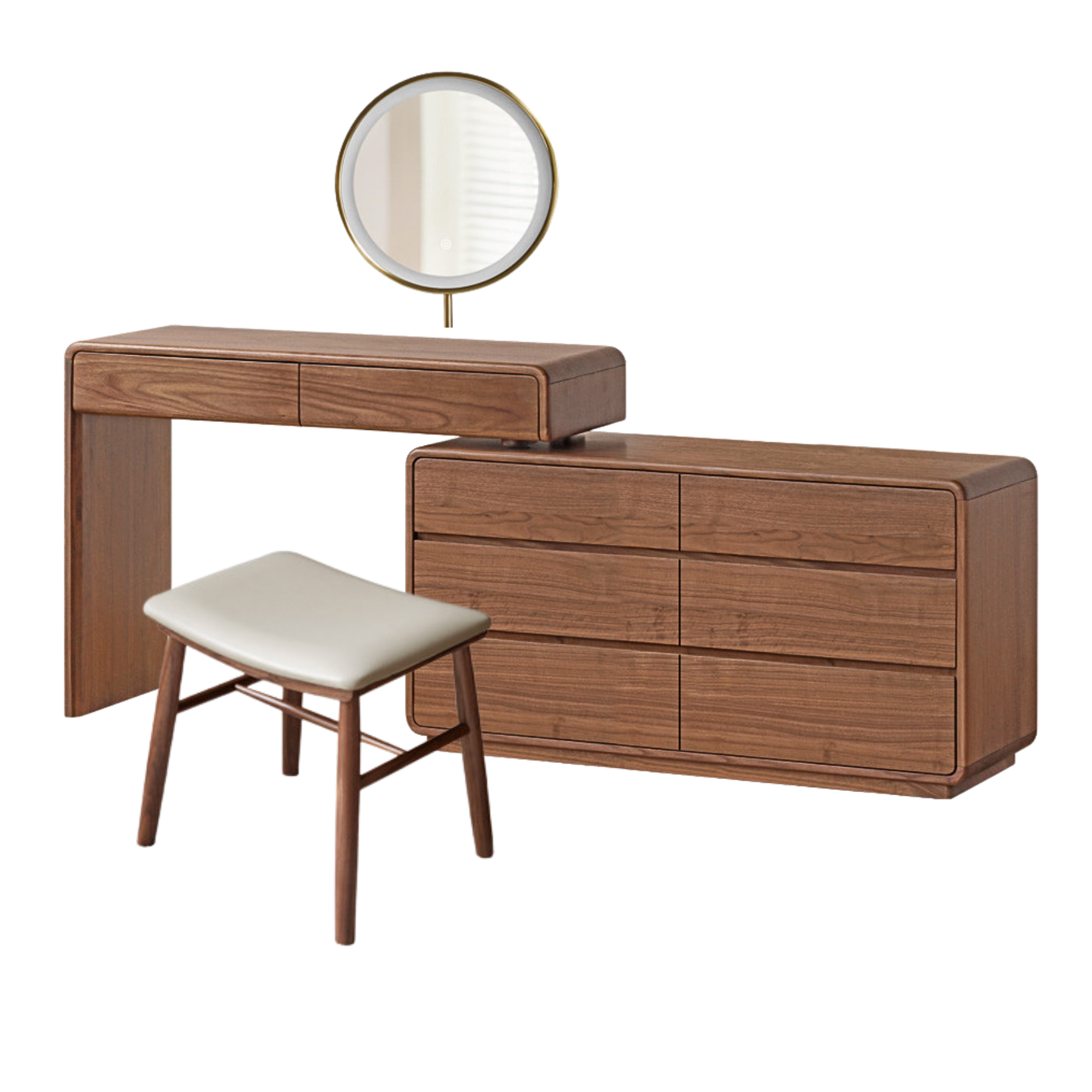 Solid Black Walnut Wood Dressing Table with Drawers - Elegant Vanity Desk for Bedroom, Makeup & Jewelry Storage