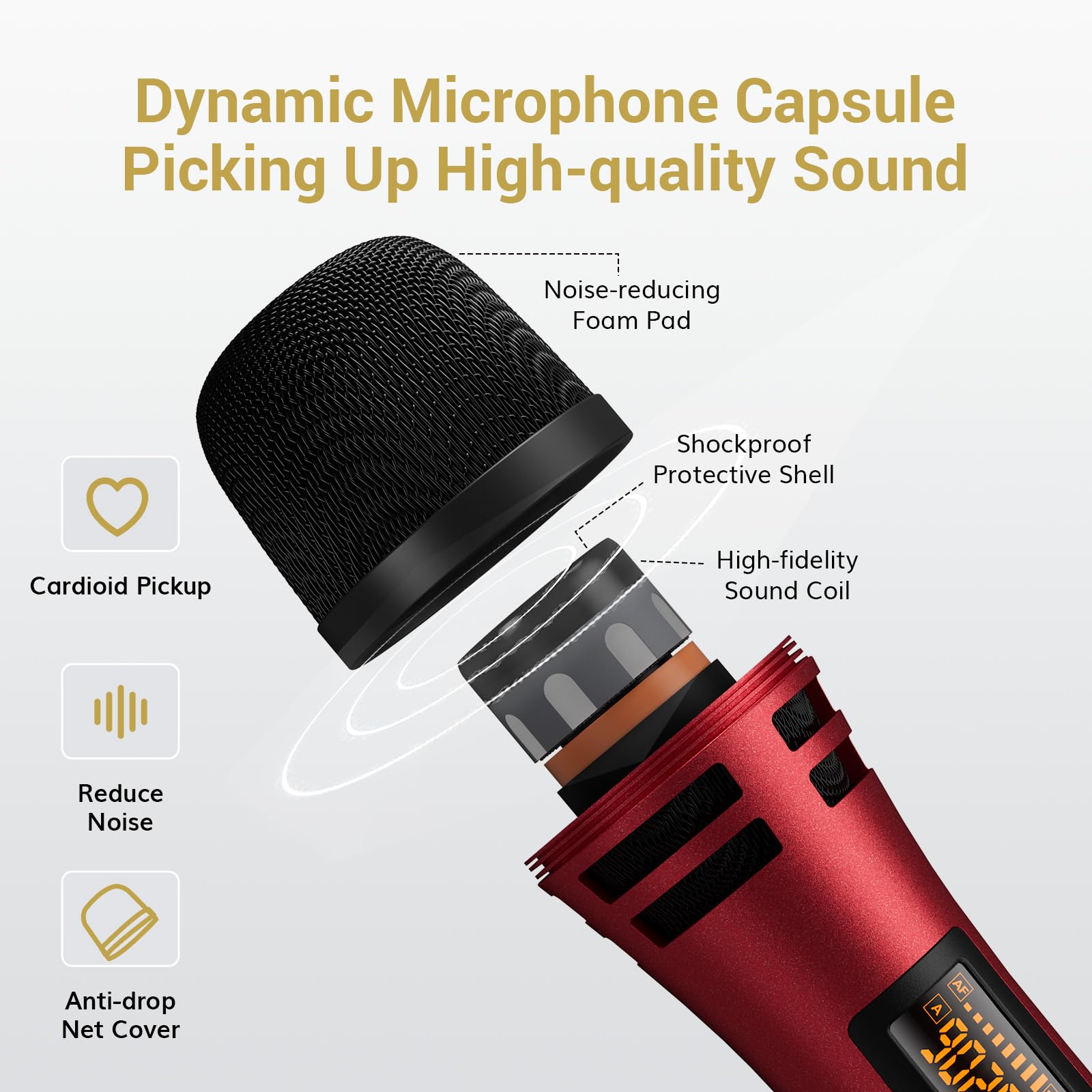 TONOR Wireless Microphone System - UHF Cordless Karaoke Mic with Receiver, Handheld Dynamic Microphone Kit for Singing, Church, Events (200ft Range, Adjustable Frequencies, Black & Red) - Perfect for Home Karaoke, Live Performances, and Public Speaking