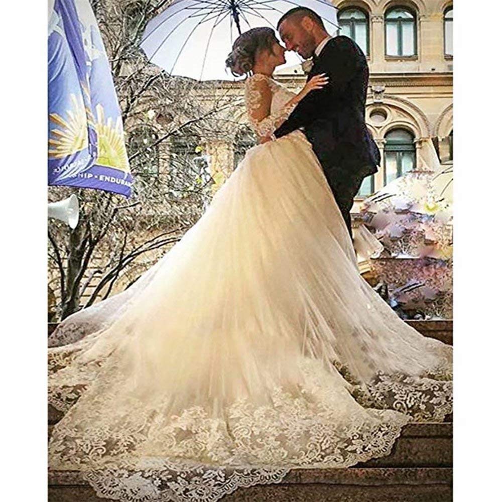 Elegant Mermaid Wedding Dresses for Bride - Long Sleeve Beaded Lace Bridal Gown with Detachable Train | Perfect for Beach, Church & Formal Weddings