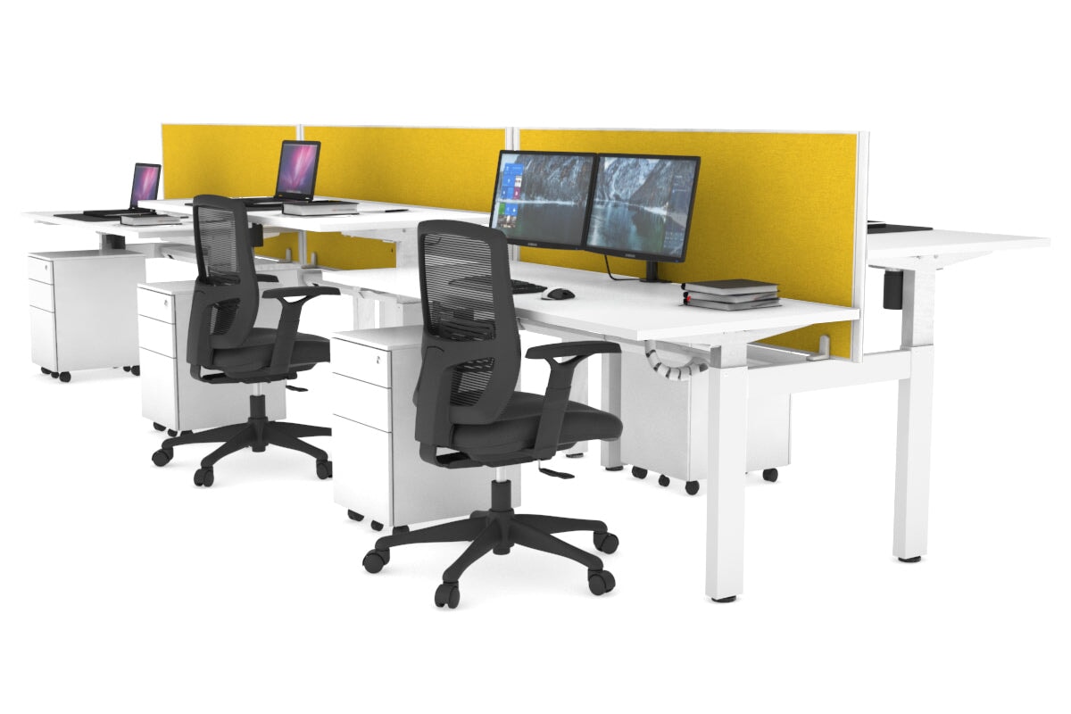 Adjustable Height 6-Person H Bench Workstation with White Frame [1600L x 700W] - Perfect for Office, Coworking Spaces & Home Offices
