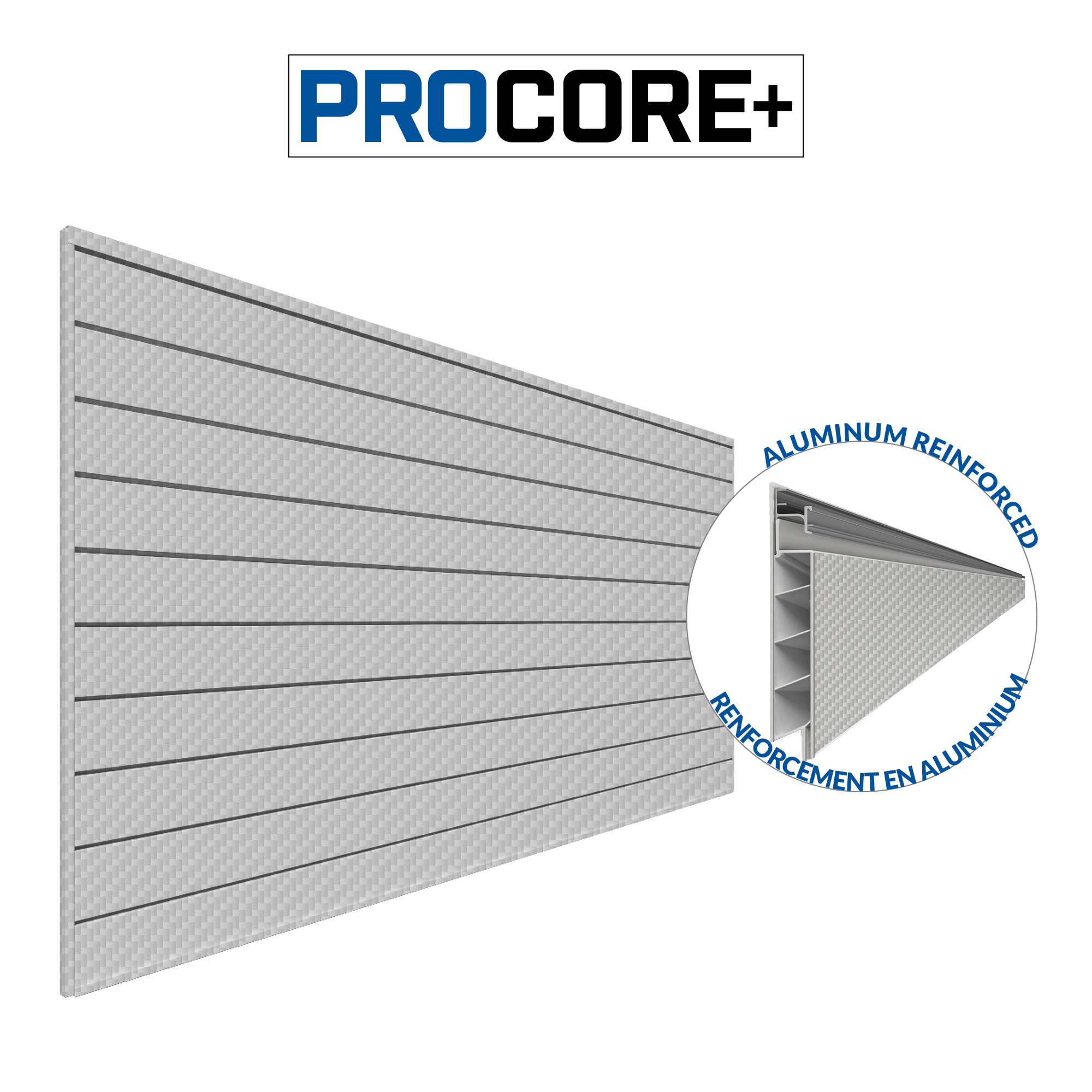 4 x 8 ft. PROcore+ Silver Gray Carbon Fiber PVC Slatwall Panel - Durable Retail Display Shelving for Stores, Garages & Home Organization