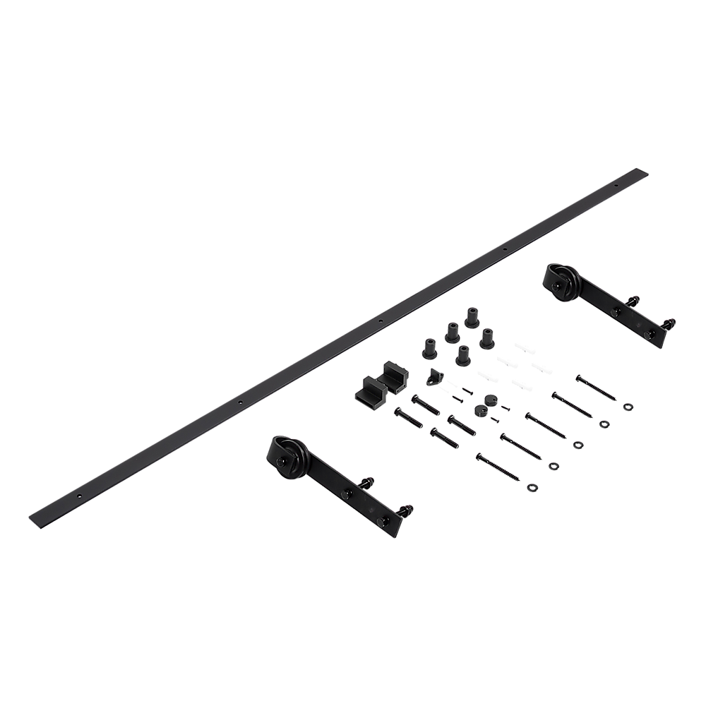 1.8m Sliding Barn Door Hardware Kit - Heavy Duty Black Steel Track & Rollers for Rustic Home & Office Doors | DIY Installation, Space-Saving Solution for Bedrooms, Closets & Room Dividers