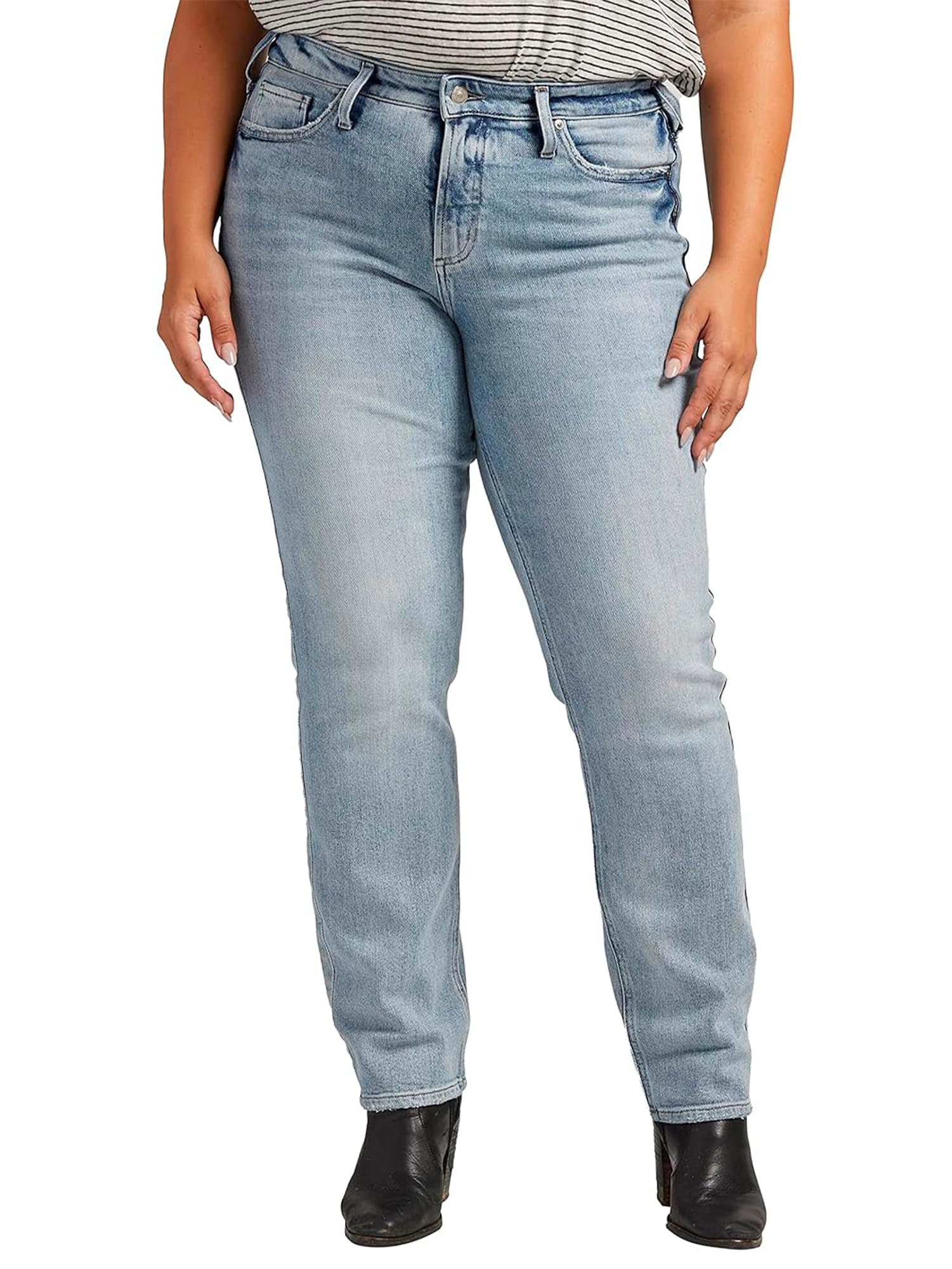 Silver Jeans Co. Women's Plus Size Most Wanted Mid Rise Straight Leg Jeans - Comfortable & Stylish Denim Pants for Casual Wear & Everyday Outfits