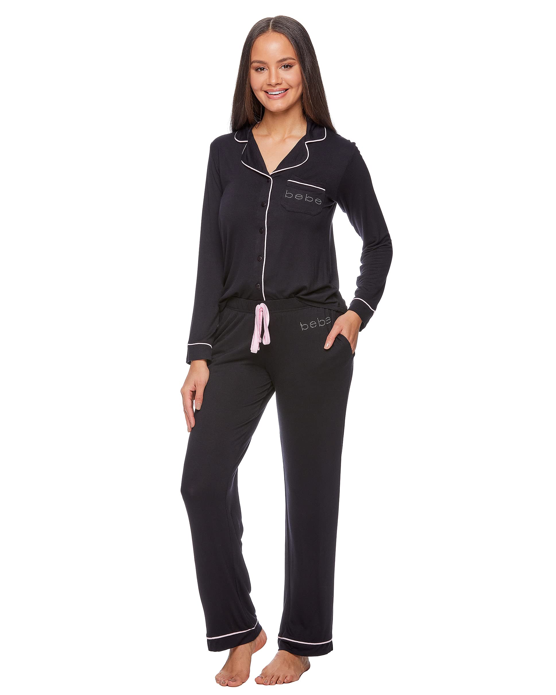 bebe Women's Pajama Sets - Soft & Comfortable Long Sleeve PJ Set with Logo - Cozy Sleepwear for Women | Perfect for Lounging, Sleepovers & Relaxing at Home