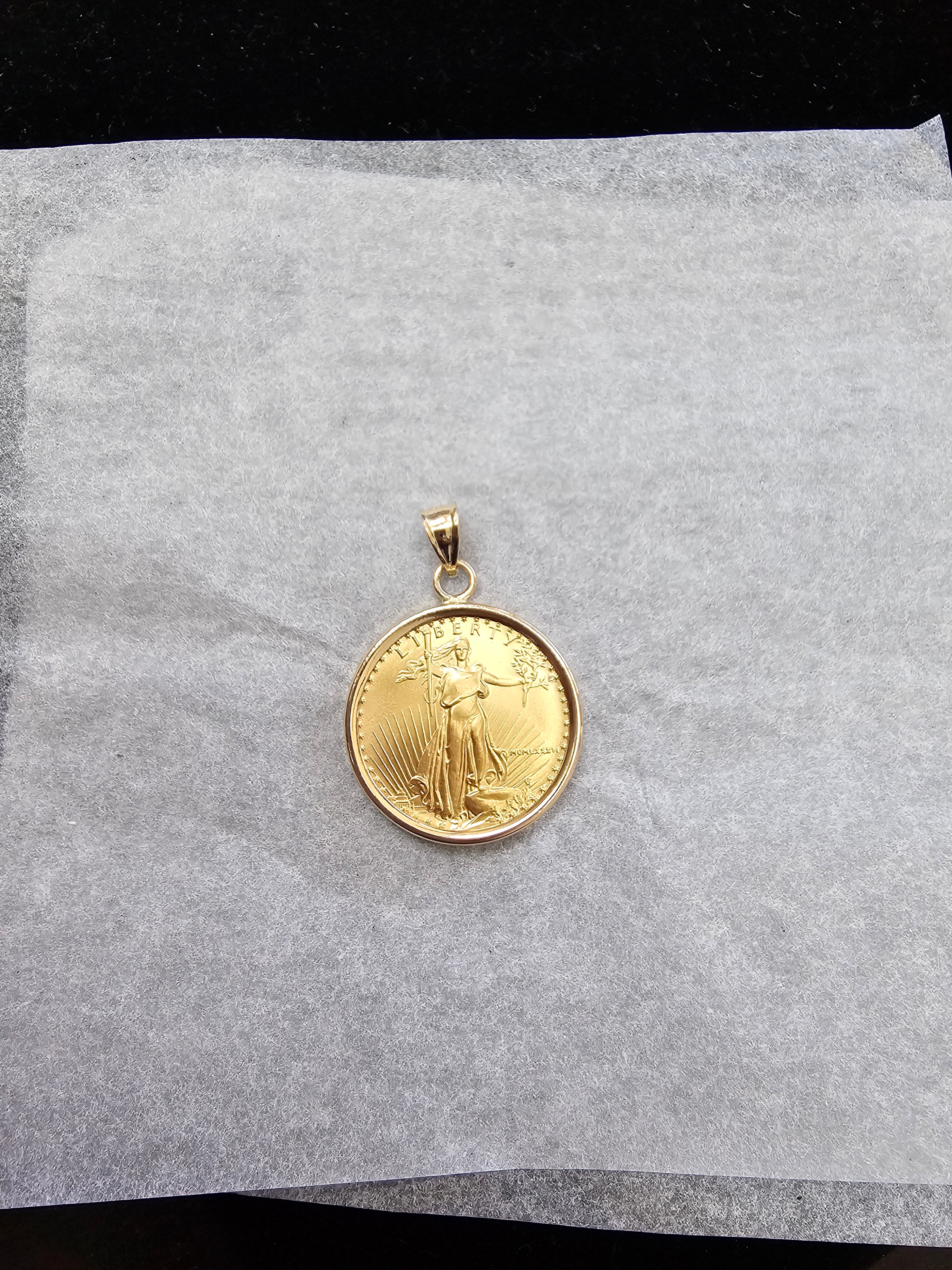 1/4 Oz Lady Liberty Flying Eagle Coin Necklace in Polished Bezel Setting - Perfect for Gifts, Jewelry Collectors & Patriotic Fashion Accessories