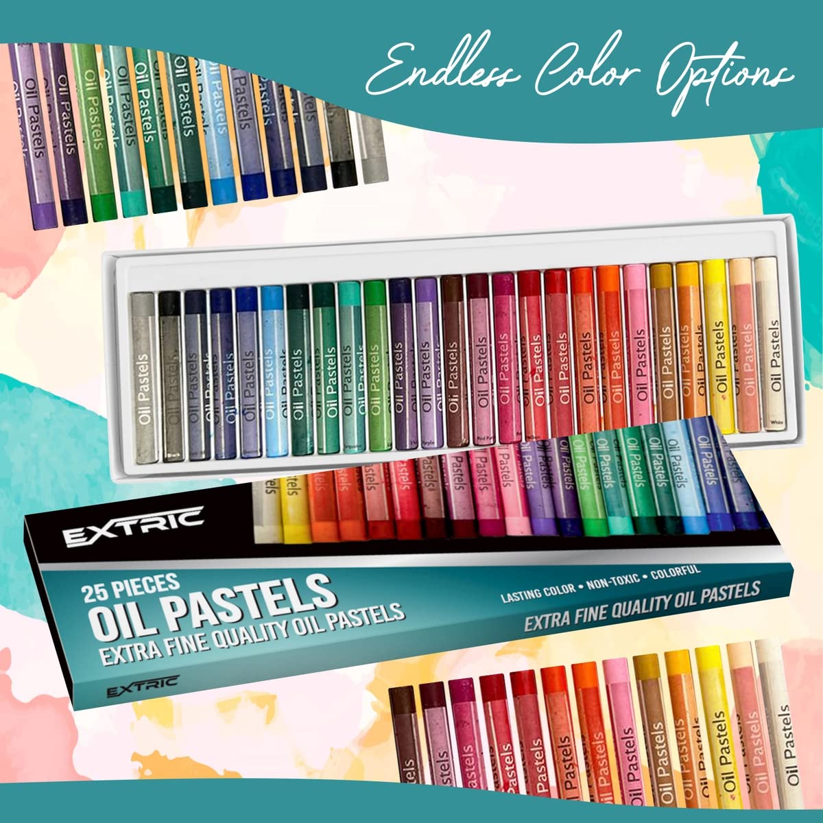 EXTRIC 25 Colors Soft Oil Pastels Set - Non-Toxic Oil Crayons for Kids & Professional Artists | Perfect for Drawing, Sketching & School Art Projects