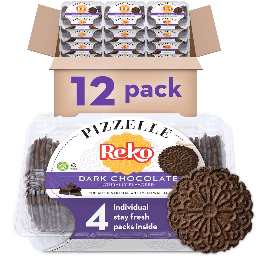 Reko Pizzelle Authentic Italian Waffle Cookies - Chocolate Flavor, 7oz (12-Pack) | Perfect for Holiday Gifts, Coffee Pairing & Dessert Platters