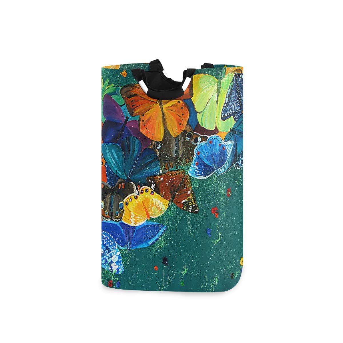 Colorful Butterfly Foldable Laundry Bag with Handles - Collapsible Hamper Basket for Bathroom Storage & Laundry Room Organization - Perfect for Dorm, Travel & Home Decor