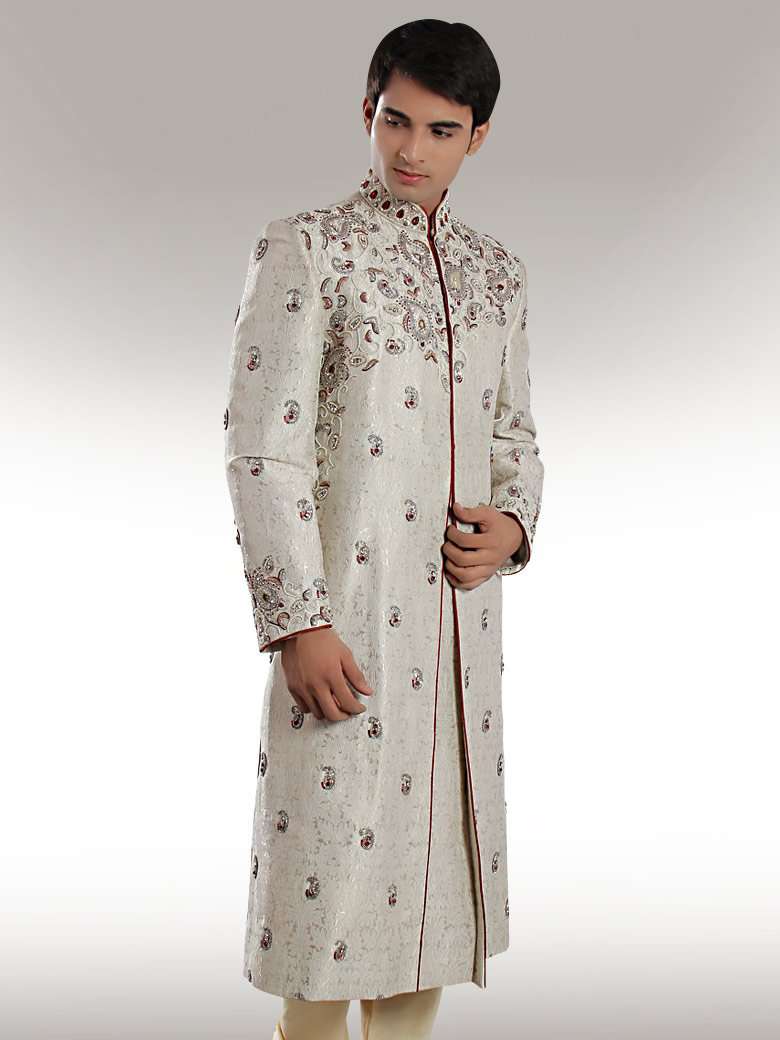 Anwar Smart Look Cream Sherwani for Men | Premium Indian Wedding Sherwani Outfit | Perfect for Groom, Groomsmen & Special Occasions