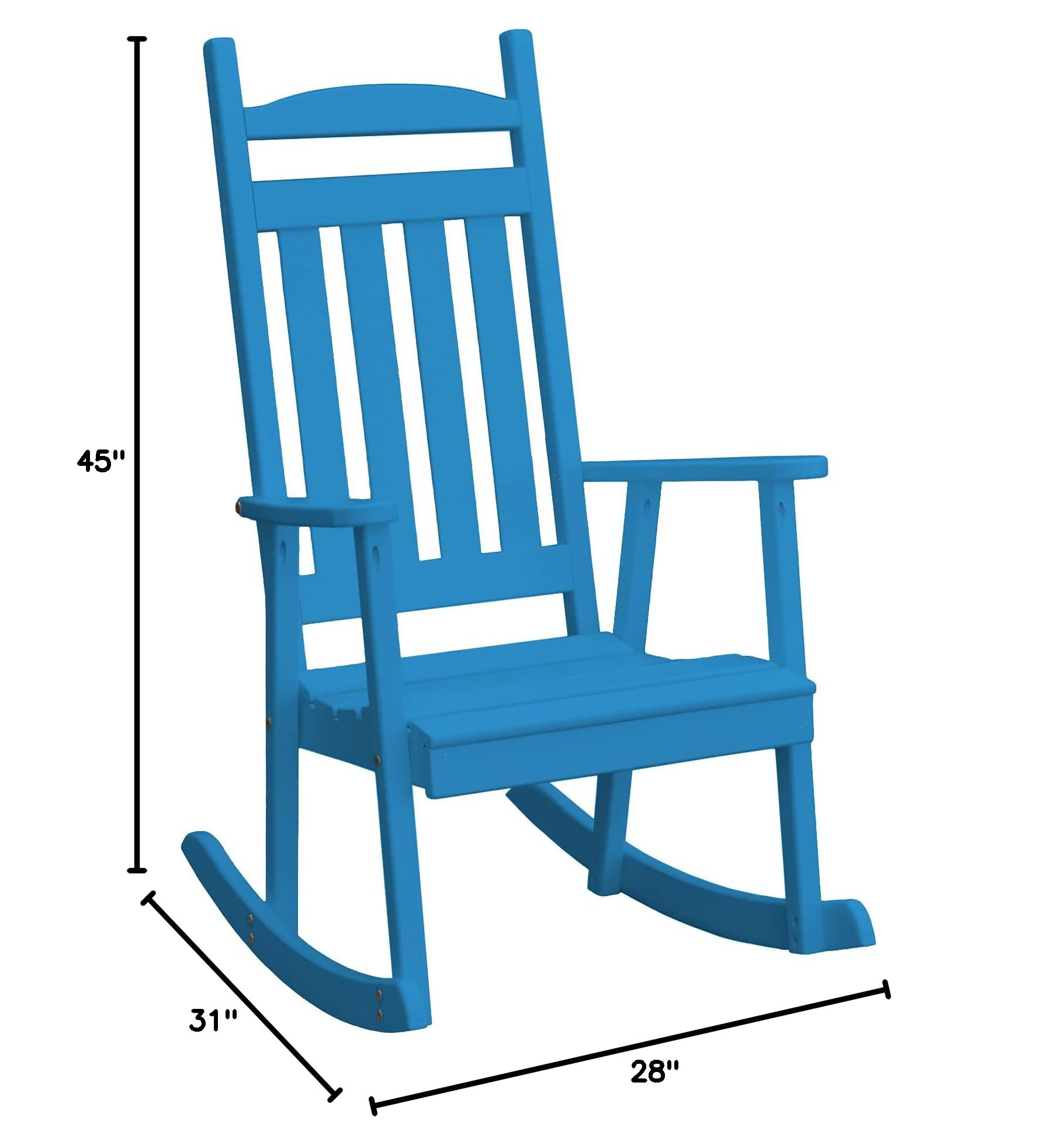 Caribbean Blue Pine Classic Porch Rocker - Handcrafted Wooden Rocking Chair for Outdoor Patio, Garden & Front Porch | Relaxing & Comfortable Furniture for Reading & Leisure Time | Furniture Barn USA