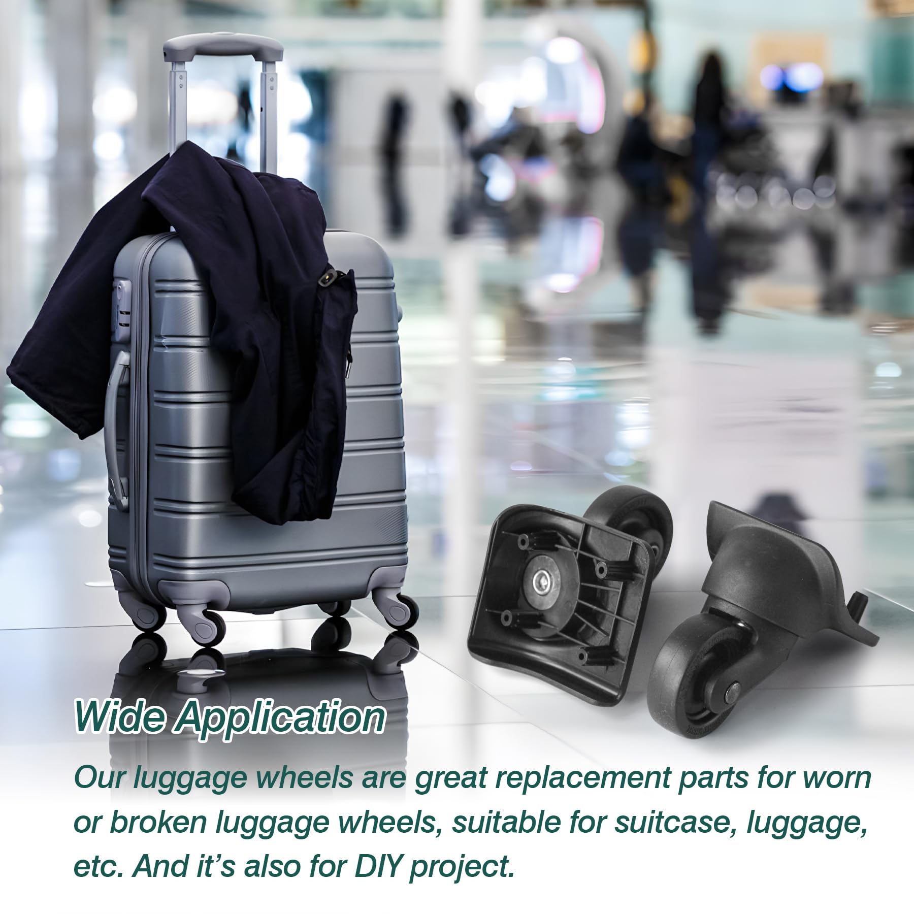 1 Pair Silent Luggage Wheels Replacement - Black Suitcase Caster Repair Kit for Smooth Travel - Perfect for Airplane, Cruise & Business Trips