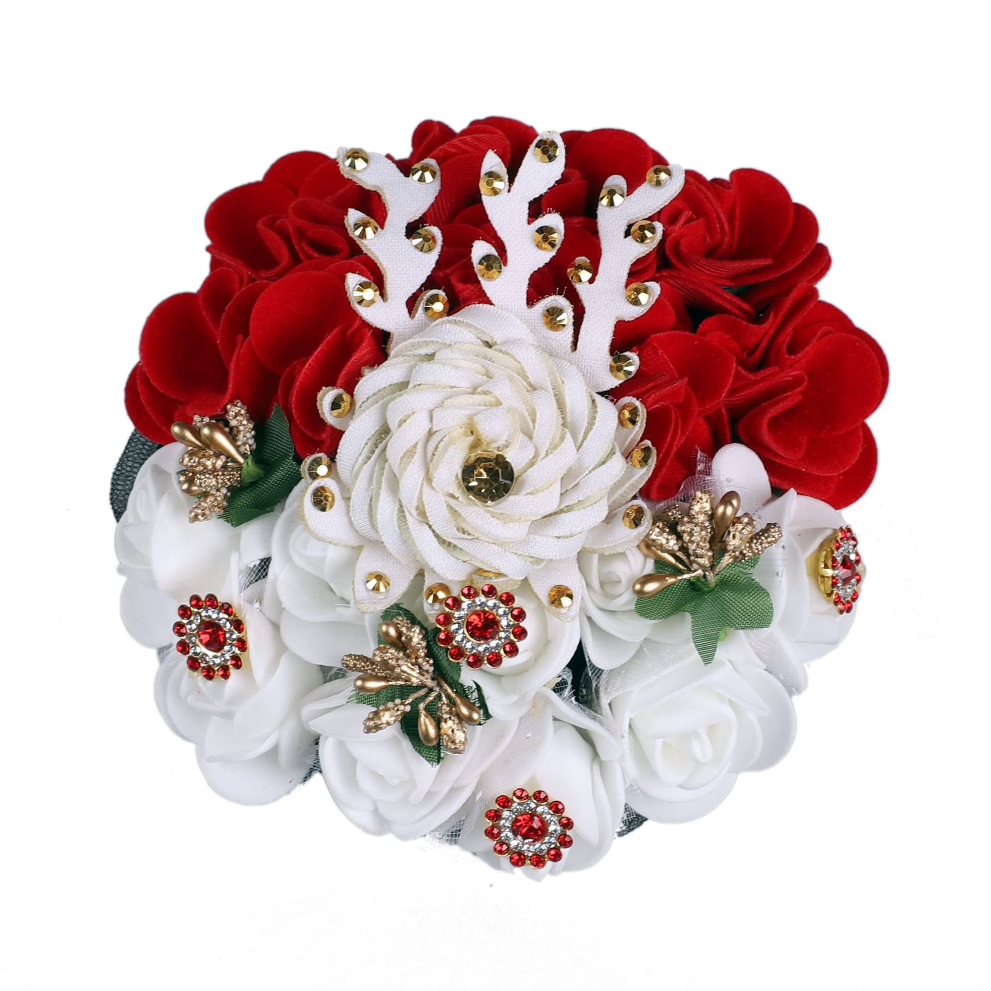 Neaama Hair And Beyond Flower Artificial Hair Juda Accessories for Women and Girls - Red & White Hair Clips (Pack of 1) - Perfect for Weddings, Parties, and Everyday Fashion Accessories