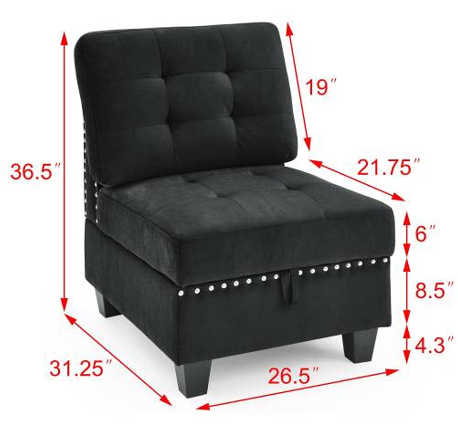 Velvet Corner Chair for Modular Sectional Sofa - Black Corner Module for Living Room Furniture Set | Perfect for Small Spaces & Modern Home Decor