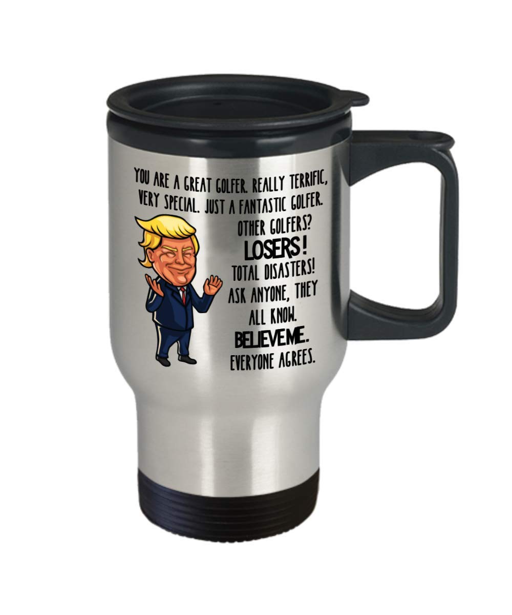 Trump Golf Travel Mug - Insulated Coffee Cup for Golf Lovers | Great Gift for Republican Conservatives | Perfect for Golf Courses, Office & Political Events