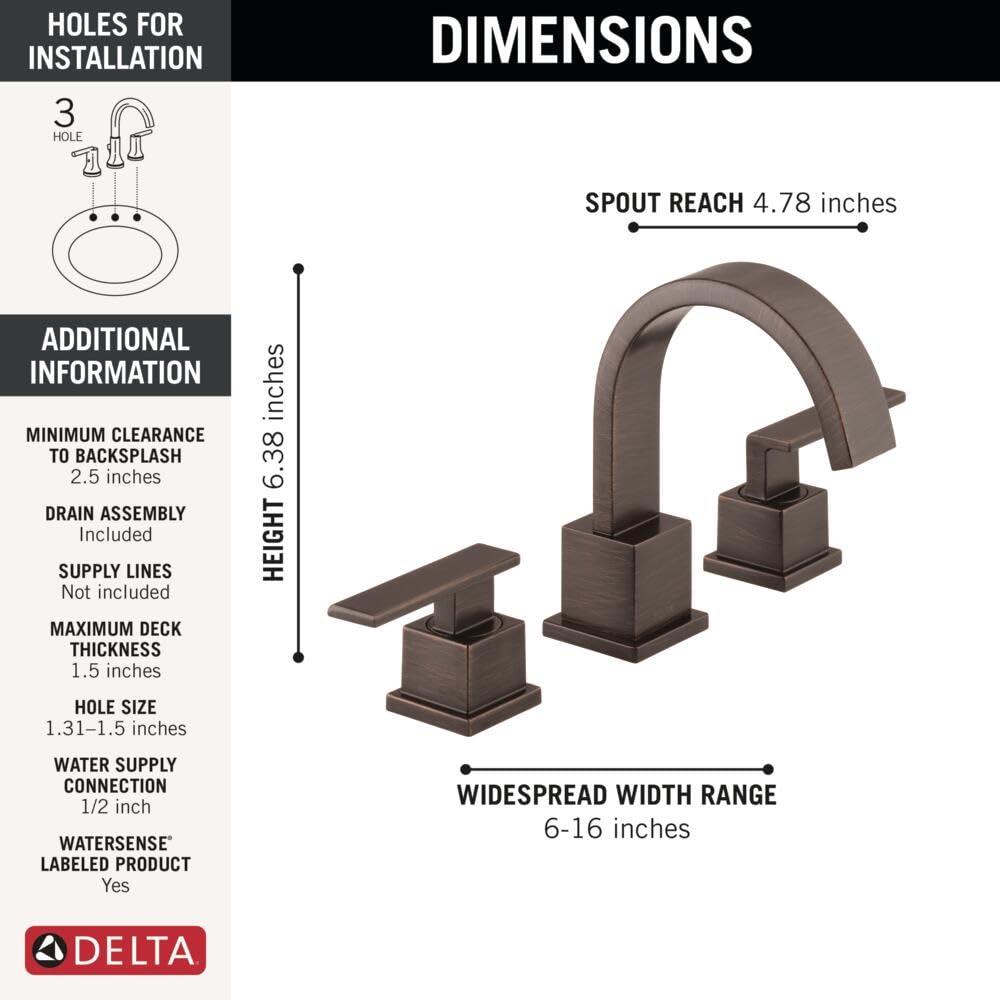 Delta Vero Widespread Bathroom Faucet 3-Hole - Venetian Bronze 3553LF-RB with Metal Drain Assembly - 2-Handle Bathroom Sink Faucet for Vanity, Powder Room & Guest Bathroom