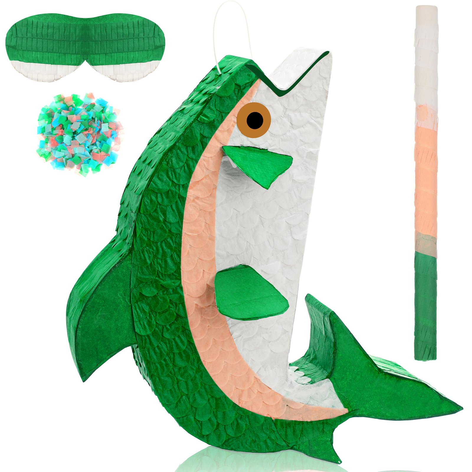 Colorful Fish Piñata with Stick, Blindfold & Confetti - Fun Go Fishing Party Supplies for Birthday Decorations - Perfect for Animal Theme Parties, Kids Birthday Celebrations & Outdoor Events